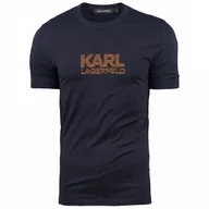 Koszulki męskie - Karl Lagerfeld t-shirt męski granatowy koszulka klasyczna 755044 XL - miniaturka - grafika 1