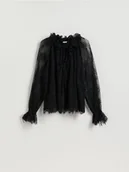 Bluzki damskie - Reserved - Koronkowa bluzka - czarny - miniaturka - grafika 1