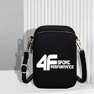 Torebki damskie - TEMU Regulowana torba crossbody 4F SPORTPERFORMANCE - Czarna nylonowa torba na ramię ze złotymi akcentami, geometryczny wzór, zapięcie na zamek - miniaturka - grafika 1