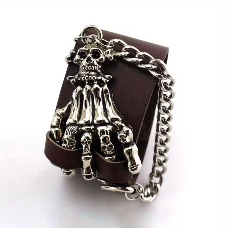 Męska Bransoletka Mix Wzorów Brązowa z Metalowym Łańcuszkiem