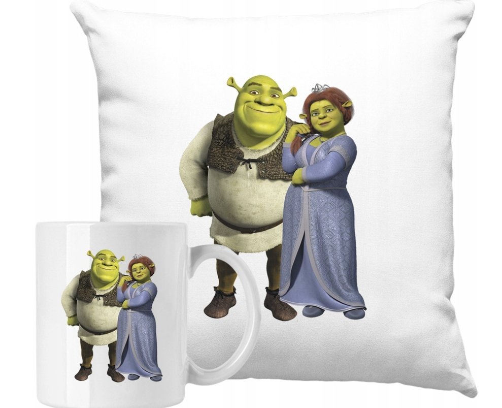 ZESTAW PODUSZKA + KUBEK Shrek Fiona Bajka Pomysł Na Prezent +IMIĘ