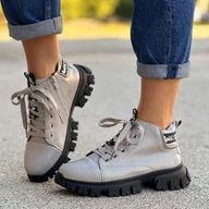 Botki damskie - Szare ze skóry eko botki damskie na traperze Sergio Leone Bt742 - miniaturka - grafika 1