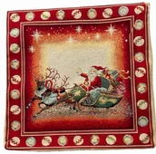 Pościel dla dzieci - Poszewka Świąteczna Gobelinowa LUX 42x42 Mikołaj Na Saniach - miniaturka - grafika 1