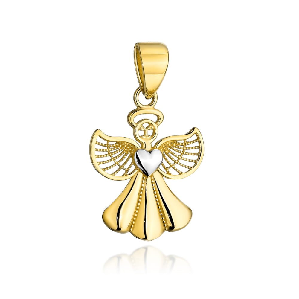 Zawieszka złota 585 aniołek z serduszkiem w dwóch kolorach złota
