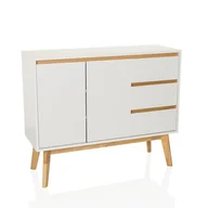 Komody dla dzieci - hjh LIVING Komoda z 3 szufladami, 2 drzwi Tarolo, kredens w stylu skandynawskim, Soft-Close, design bez uchwytów, szafka z drewnianymi nogami, biała - miniaturka - grafika 1