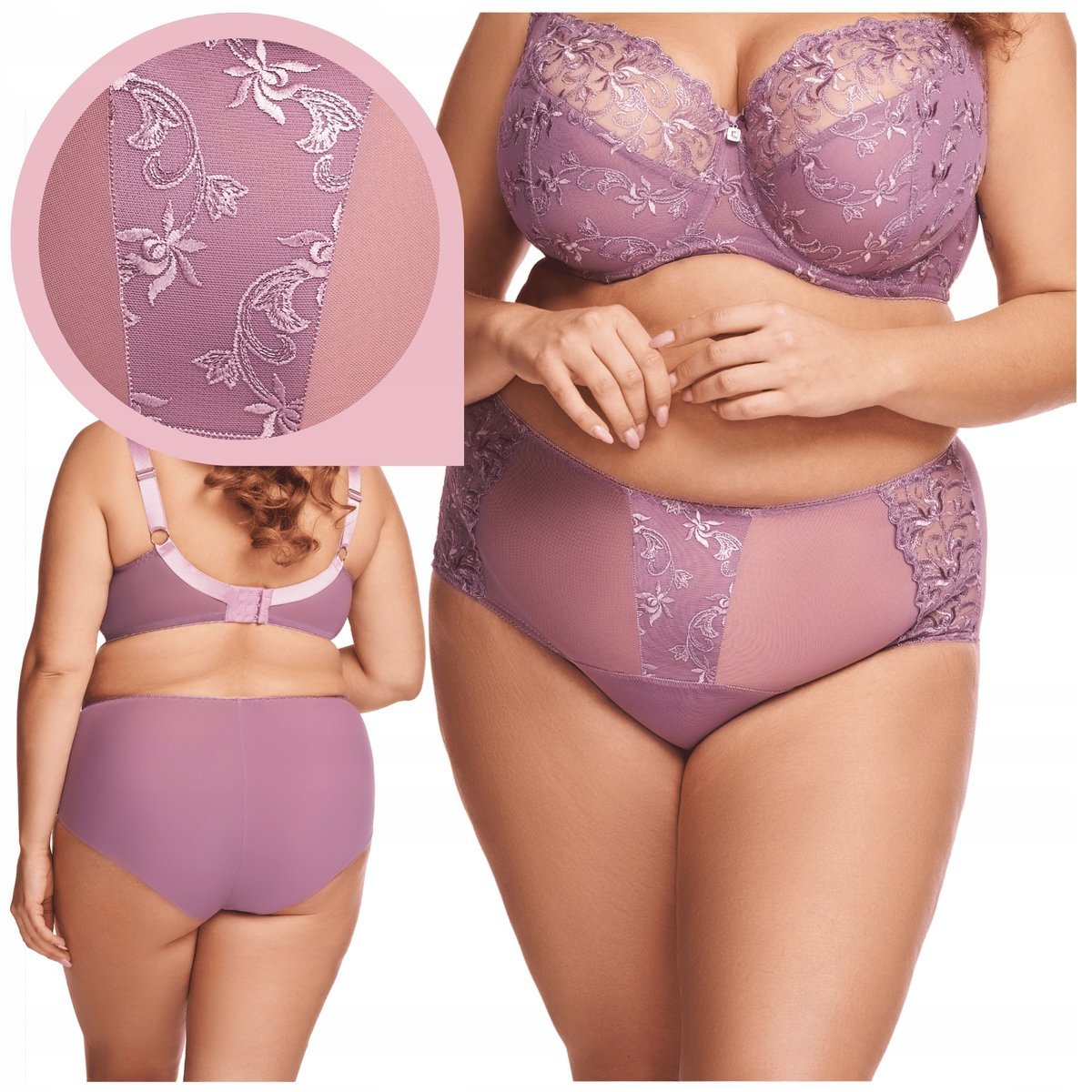 Majtki Nessa LUIZA N02 wrzos figi wyższy stan haft siateczka tiul - S