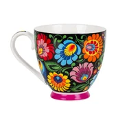 Filiżanki - Filiżanka Folk 350 Ml W Pudełku - Wzory Łowickie - Czarna Folkstar - miniaturka - grafika 1