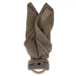 Hi Little One - Przytulanka Z Organicznej Bio Bawełny Z Gryzakiem Sleepy Bunny Cozy Muslin With Wood Teether Dark Oak Light - Chusty do noszenia dzieci - miniaturka - grafika 1