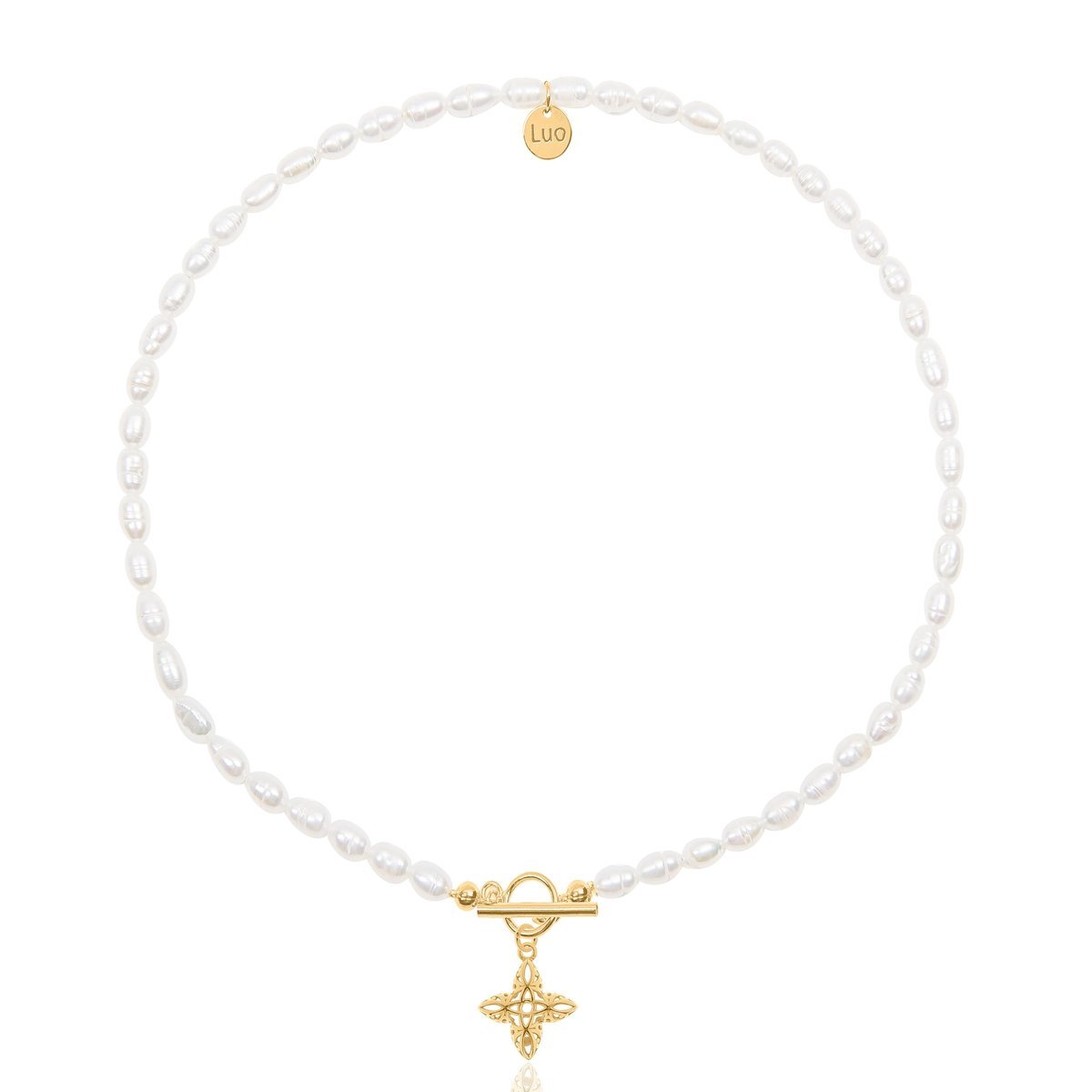 Naszyjnik Z Naturalnych Pereł Z Ażurowym Kwiatkiem