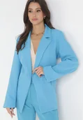 Marynarki i żakiety damskie - Niebieska Marynarka Oversize Niezapinana Basi - miniaturka - grafika 1