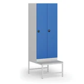 Szafki biurowe - Szafka ubraniowa z ławką, 2-drzwiowa, 1875 x 600 x 500/800 mm, zamek RFID, drzwi niebieskie - miniaturka - grafika 1