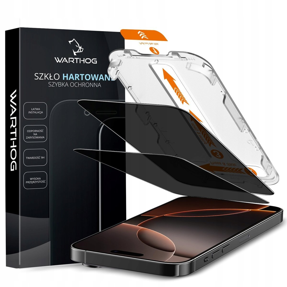 Szkło hartowane prywatyzujące Warthog do Apple iPhone 16 Pro Max 2szt EZFit