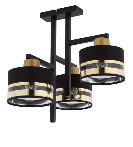 Sigma czarna lampa sufitowa do kuchni 32147 PRO 3 elegancki plafon na 3 żarówki czarno-złoty 32147