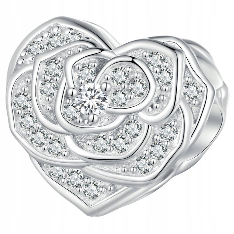 Charms Zawieszka Charms Serce Róża Srebro 925 Charmsy Trusky