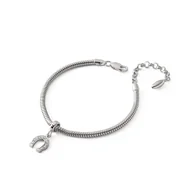 Bransoletki - Bransoletka z zawieszką typu beads – podkowa z cyrkoniami, srebro 925 pokryte platyną - miniaturka - grafika 1