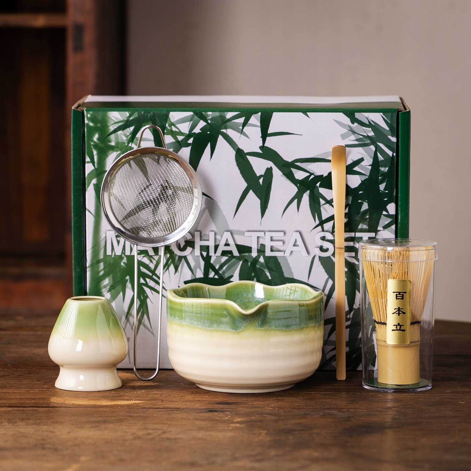 Nekit Zestaw Prezentowy Do Herbaty Matcha Miotełka Podstawka Łyżeczka 5W1