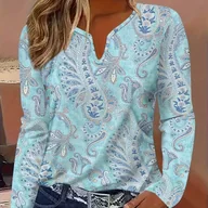 Bluzki damskie - TEMU Damska Bluzka z Długim Rękawem w Turkusowo-Niebieskie Paisley - Elegancka Bluzka na Każdą Porę Roku, Nieprześwitująca, Odporna na Zagniecenia, - miniaturka - grafika 1