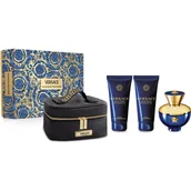 Zestawy perfum damskich - Versace Pour Femme Dylan Blue Zestaw EDP 100 ml + mleczko do ciała 100 ml + żel pod prysznic 100 ml + kosmetyczka - miniaturka - grafika 1