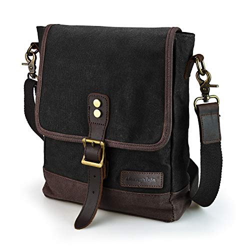 SHANGRI-LA Torba listonoszka dla mężczyzn i kobiet, płócienna torebka crossbody, torba na ramię, casual Sling Pack, Czarny - duży (L), Medium