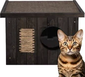 Budy dla psów - Springos Buda dla kota, psa drewniana z płaskim dachem 58x49,5 cm ocieplana, czarno-brązowa UNIWERSALNY - miniaturka - grafika 1