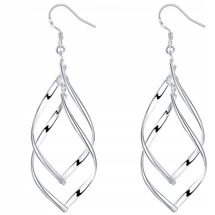 SREBRNE KOLCZYKI DAMSKIE SPIRALE DŁUGIE WISZĄCE