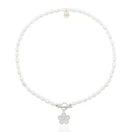 Naszyjniki - Naszyjnik z naturalnych pereł z kwiatem Niezapominajką - miniaturka - grafika 1