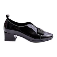 Półbuty damskie - Vinceza Lakierowane Półbuty Na Obcasie Z Ozdobą Czarne Elosa - miniaturka - grafika 1