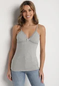 Bluzki damskie - Ciemnoszary Bawełniany Top na Ramiączkach z Regulacją Arivion - miniaturka - grafika 1