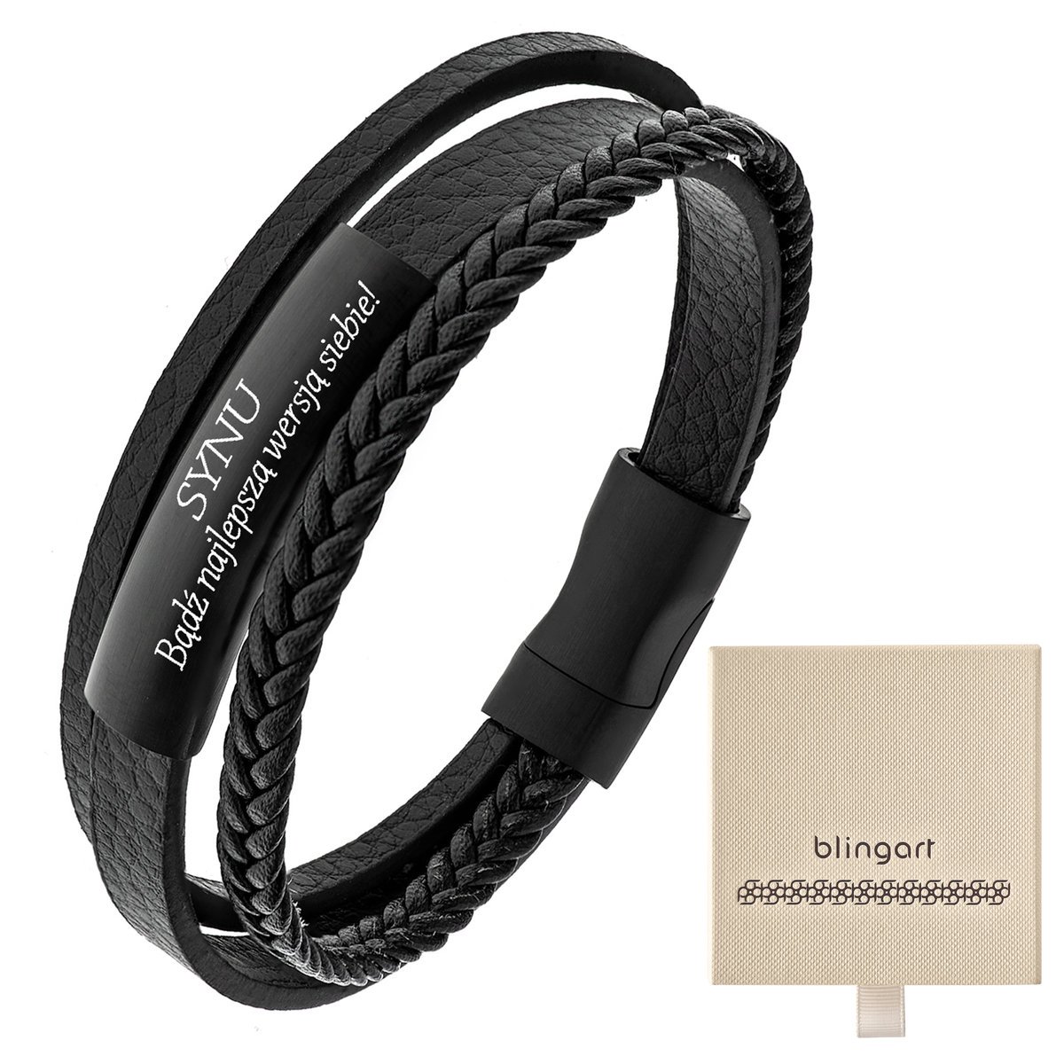 Bransoletka z GRAWEREM skórzana męska / damska ple