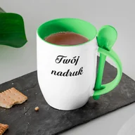 Kubki - Kubek z łyżeczką z Twoim nadrukiem - jasnozielone wnętrze, uszko i łyżeczka - miniaturka - grafika 1