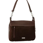 Torebki damskie - Skórzana torebka z zamszowym akcentem - Brązowa - miniaturka - grafika 1