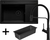 Zlewozmywaki z baterią - ZESTAW PYRAMIS | CAMEA (79x50) 1B 1D L + FLEXOS | BLACK EDITION volcano (czarny mat) + wkładka + deska + dozownik (070168402BF) - miniaturka - grafika 1