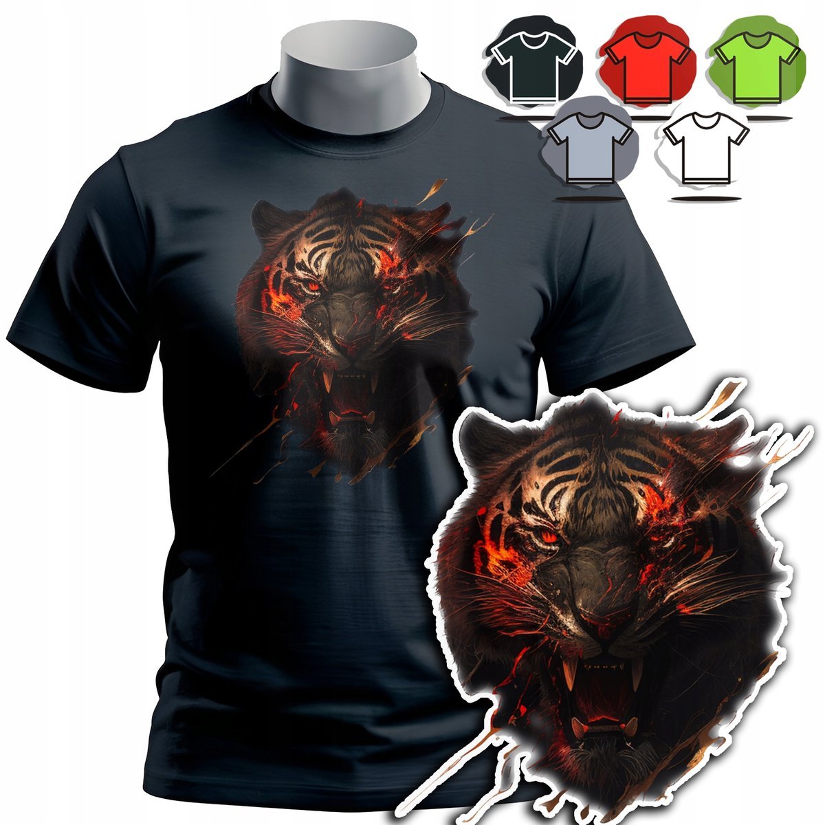 KOSZULKA T-SHIRT MĘSKI WZORY DO WYBORU - TYGRYS TIGER PUMA ZWIERZE LAS - S