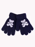 Rękawiczki dla dzieci - Rękawiczki Dziewczęce Z Misiem 3D Granatowe 16 Cm - miniaturka - grafika 1