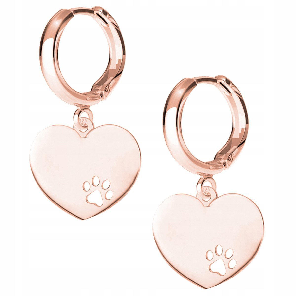 Kolczyki Serce Łapka Pies różowe złoto 925