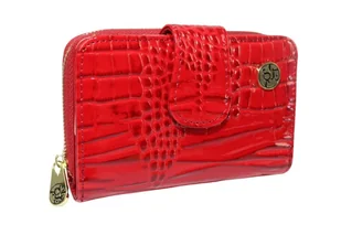 Portfel Damski Skóra Naturalna GREGORIO Średni Z Suwakiem Piórnik Lakierowany AL-115 CZERWONY RFID 12,5 x 8,5 x 3 [cm] - Portfele - miniaturka - grafika 1