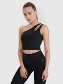 Koszulki sportowe damskie - 4F Crop top treningowy na jedno ramię 4F x Anna Lewandowska - czarny L - miniaturka - grafika 1