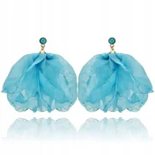 Kolczyki - Kolczyki Jedwabne Kwiat Z Kryształkiem Błękit Yvon - miniaturka - grafika 1