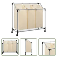 Kosze na bieliznę - Kosz na pranie Living Store z 3 kieszeniami, stalowy kremowy - miniaturka - grafika 1