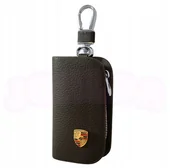 Etui na klucze - SKÓRZANE ETUI na klucze PORSCHE logo KLUCZYK brelok ELEGANCKI brąz - miniaturka - grafika 1