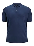 Bluzy męskie - JACK & JONES PLUS Męska bluza z dzianiny JPREMIL Knit Polo S/S SN PLS, Navy Blazer, 3XL, granatowy blezer, 3XL - miniaturka - grafika 1