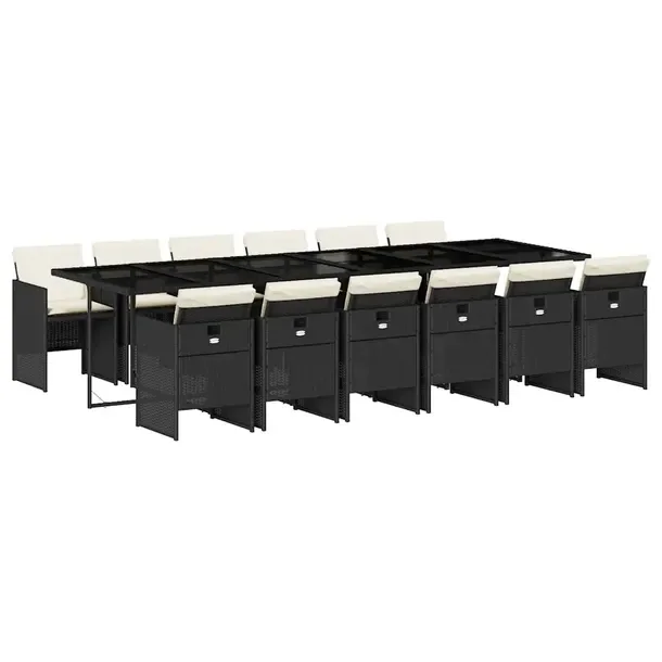 Zestaw Mebli Ogrodowych Rattan PE Czarny, Stół 330x106x73 cm, Krzesła 50,5x