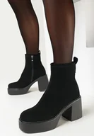 Botki damskie - Czarne Skórzane Botki na Słupku i Platformie Onimale - miniaturka - grafika 1
