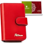 Portfele - Skórzany damski portfel Peterson błyszczący pojemna portmonetka RFID na karty i gotówkę, czerwony - miniaturka - grafika 1