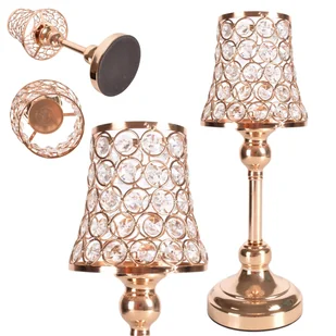 ŚWIECZNIK LAMPION AŻUROWY Z KRYSZTAŁKAMI LAMPA GLAMOUR NA ŚWIECĘ ZŁOTY - Świeczniki - miniaturka - grafika 1