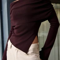 Swetry damskie - TEMU Elegancki Sweter Damski, Jednokolorowy z Asymetrycznym Dołem i Odkrytym Ramieniem – Modna Casualowa Stylizacja - miniaturka - grafika 1