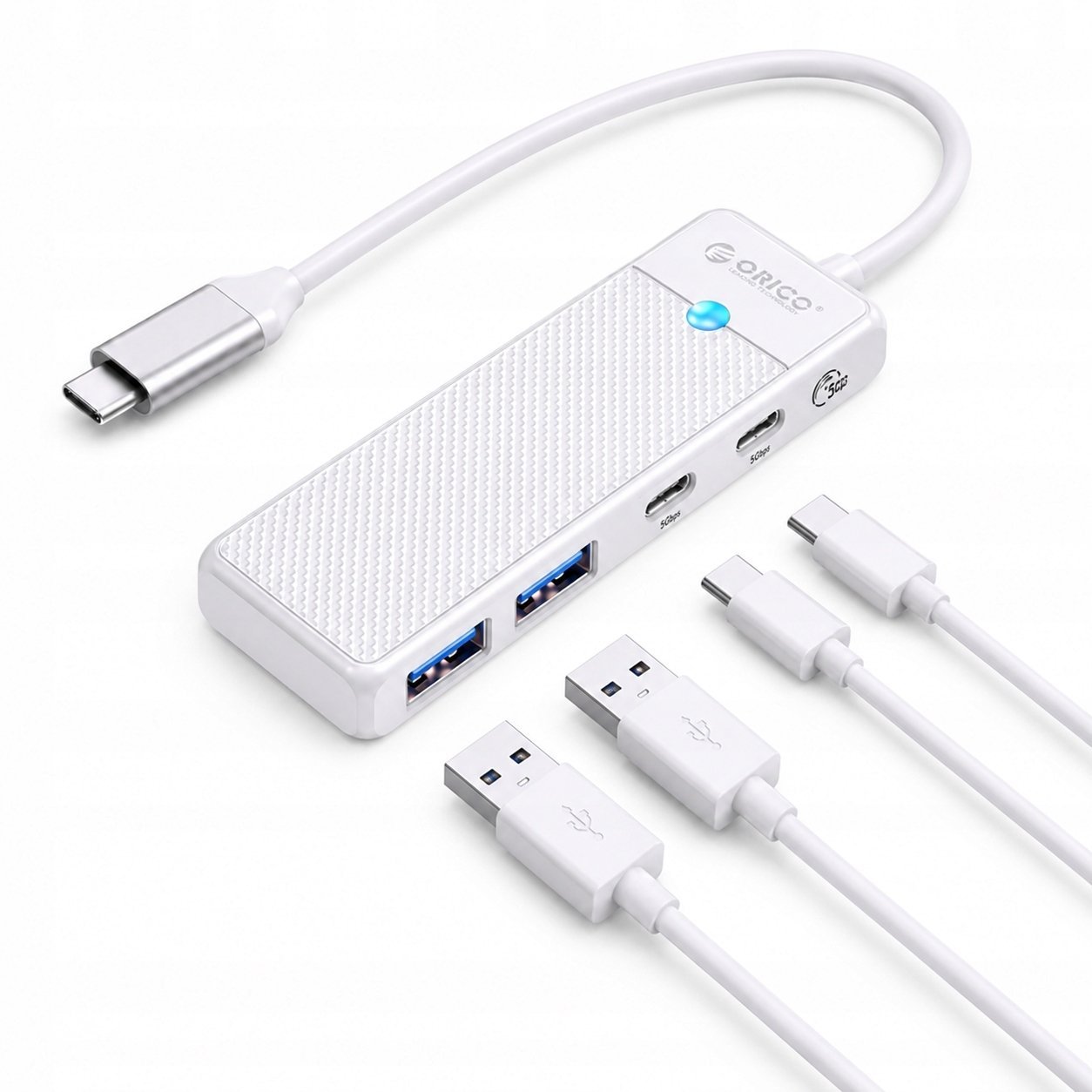 HUB USB Orico PAPW2AC-C3 4-portowy 2x USB-A 3.0 1x USB-C 3.0 z ładowaniem USB-C PD 100 W 0,15 m - biały 6941788869172