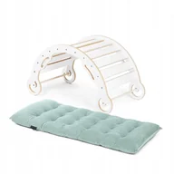 Skoczki dla dzieci - Bujak drewniany montessori z poduszka MINKY SELEDYNOWA - miniaturka - grafika 1