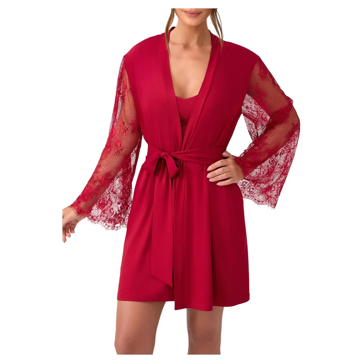 Peniuar bambusowy z koronką Merlot BORDO M/L Poupee Marilyn