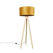 Lampy stojące - QAZQA Lampa podłogowa drewniana z kloszem z tkaniny złoty 50 cm - Tripod Classic - miniaturka - grafika 1